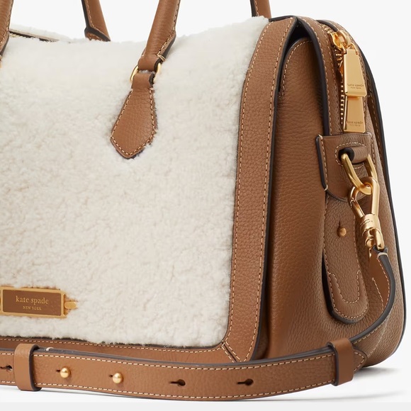 ♠️ Kate Spade Gramercy Shearling Fur Medium Satchel Crossbody, Cream NWT - Picture 3 of 8